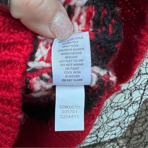 J. Jill Windham Fair Isle Pull Over Red Nordic Ski Vibes Wool Blend Sweater MED - Picture 6 of 6
